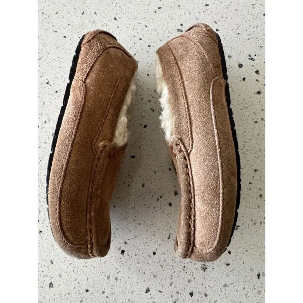 UGG Australia Tan Suede Shearling-Lined Moccasin Slippers Kid’s Size 13